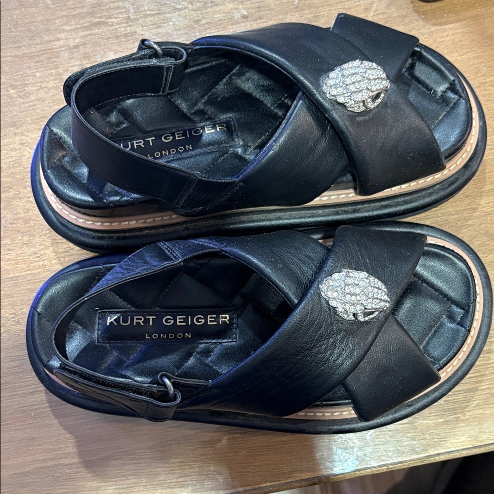 Kurt Geiger Black Sandals with Sparkling Embellishment Eagle Head